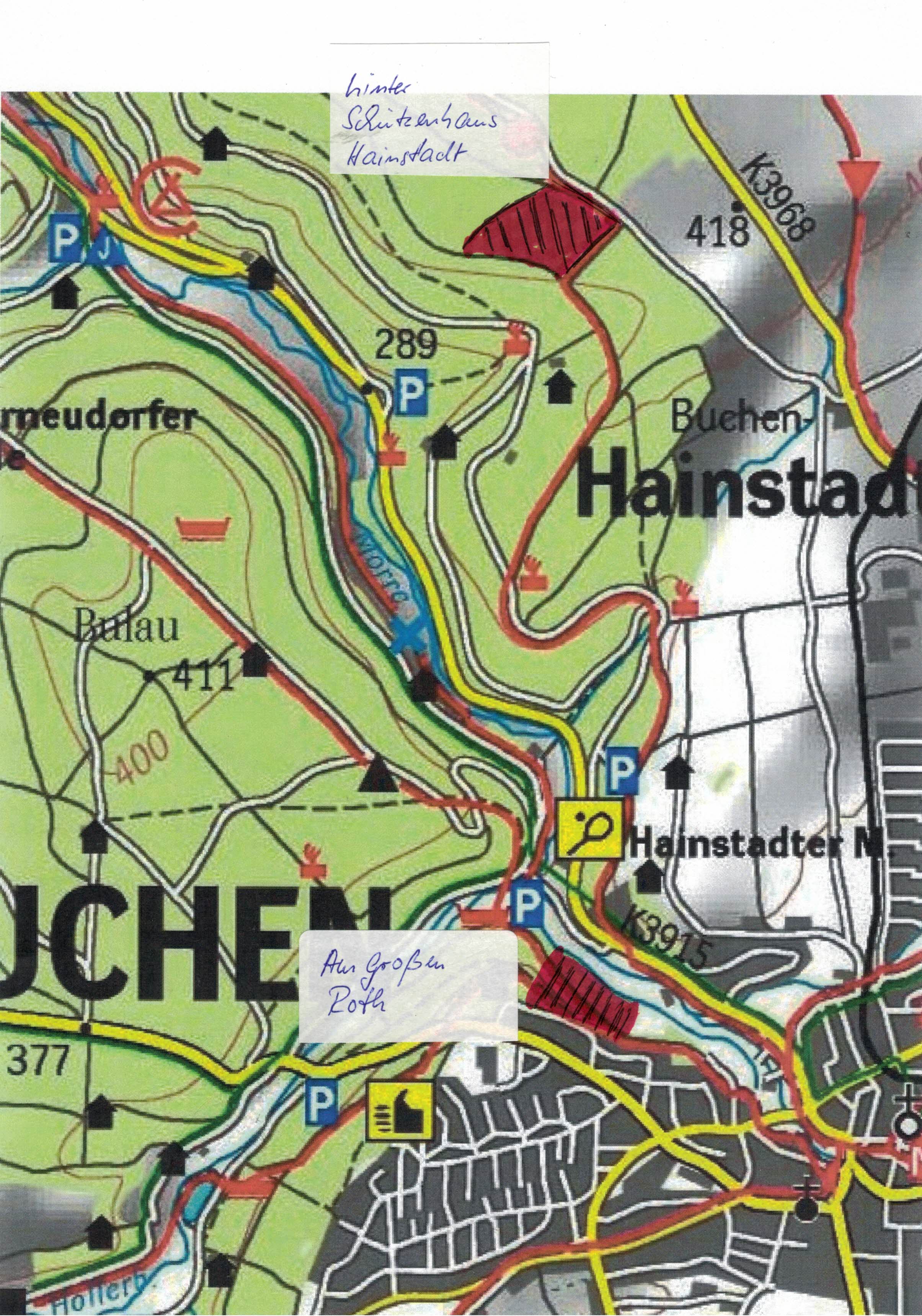 Karte liegender Schlagraum Arnberg Röhrenweg und Großes Roth