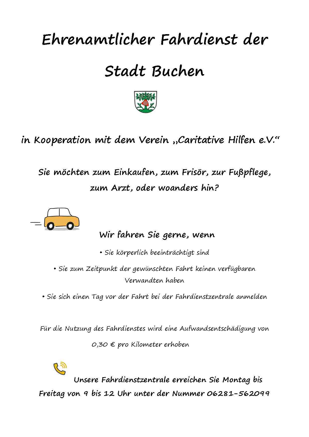 Plakat des ehrenamtlichen Fahrdienst