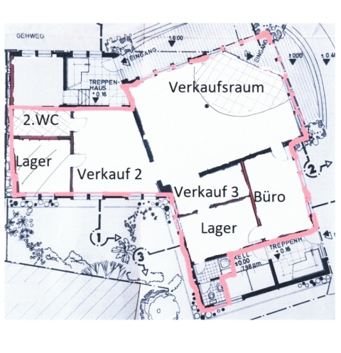 Umriss der Verkaufsfläche in der Kellereistraße