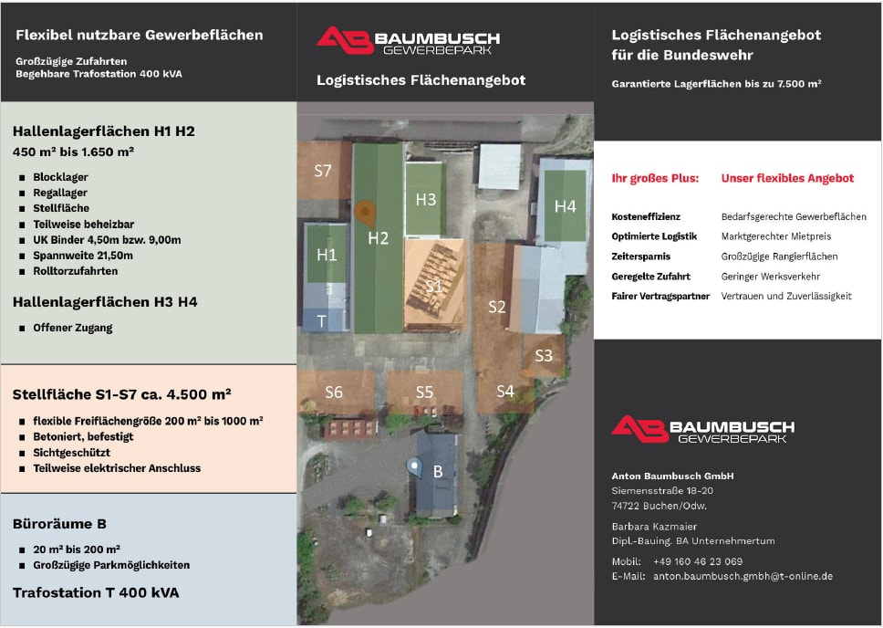 Abbildung und Beschreibung des Logistischen Flächenangebotes auf dem Baumbuschareal in der Siemensstraße 18-20