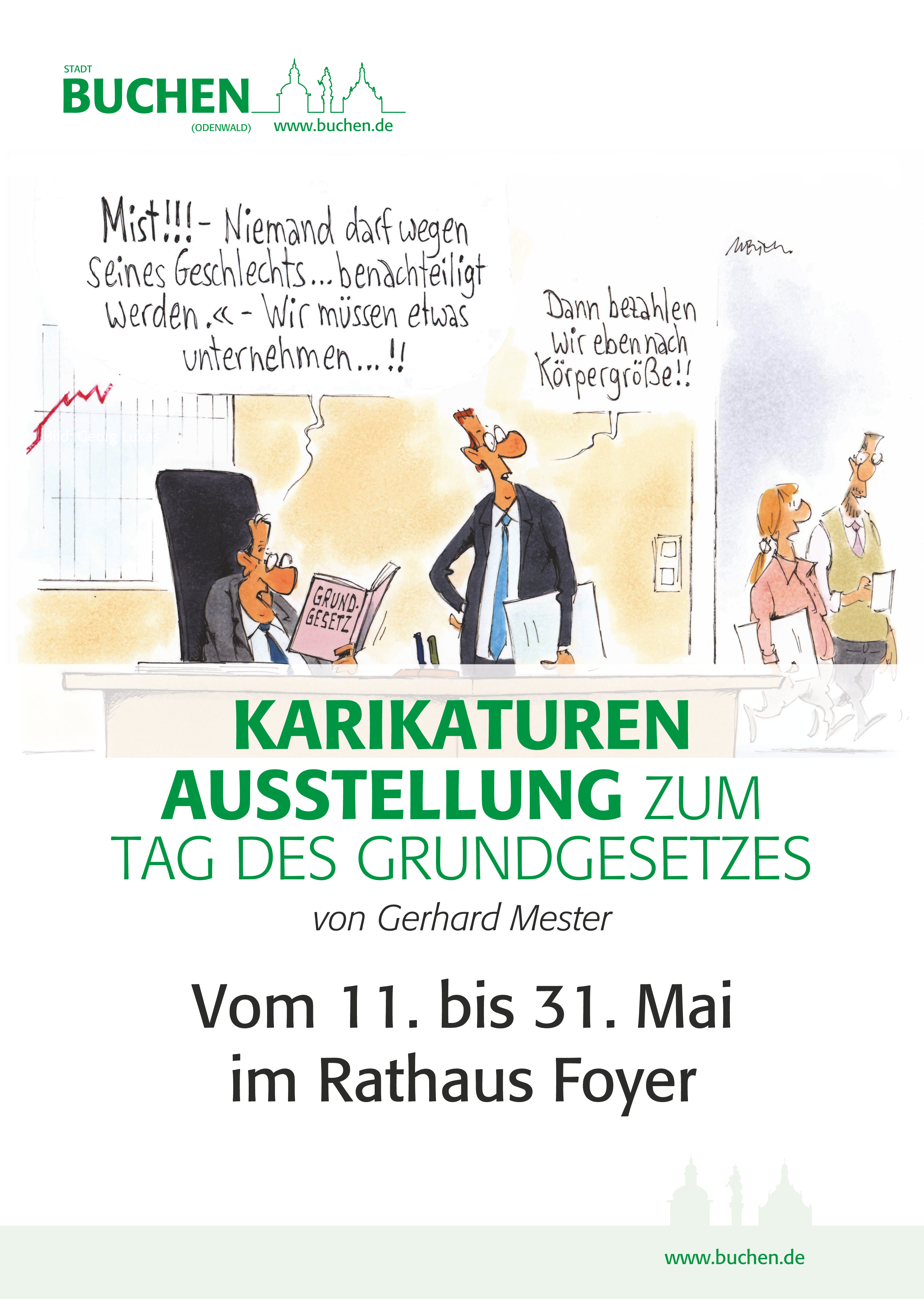 Werbeplakat Karikaturen Ausstellung zum Tag des Grundgesetzes