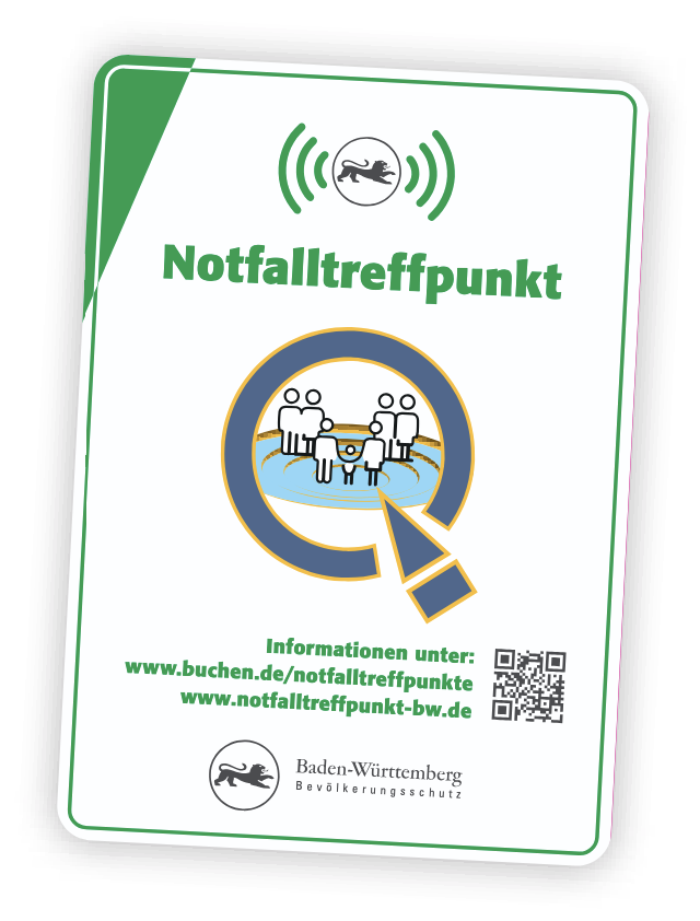 Mit diesem Schild sind die Notfalltreffpunkte gekennzeichnet