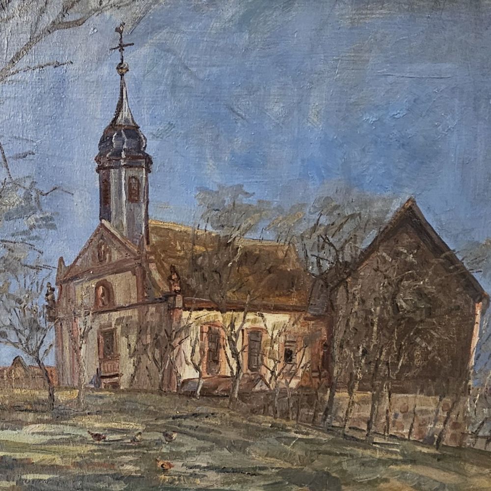 Wilhelm Guntermann`s Gemälde "Blick auf Hollerbach mit Kirche" (Repro: Stadtarchiv Buchen)