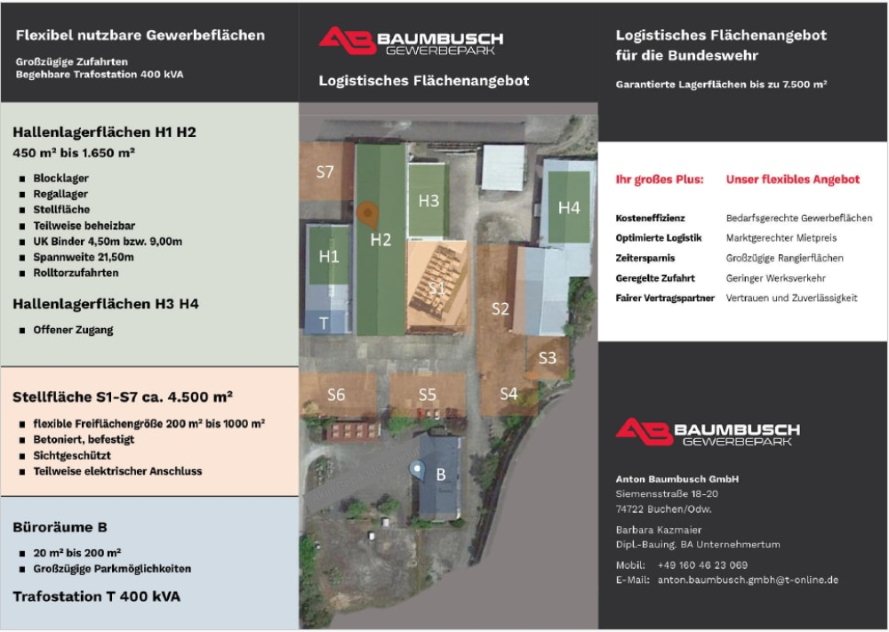 Abbildung und Beschreibung des Logistischen Flächenangebotes auf dem Baumbuschareal in der Siemensstraße 18-20